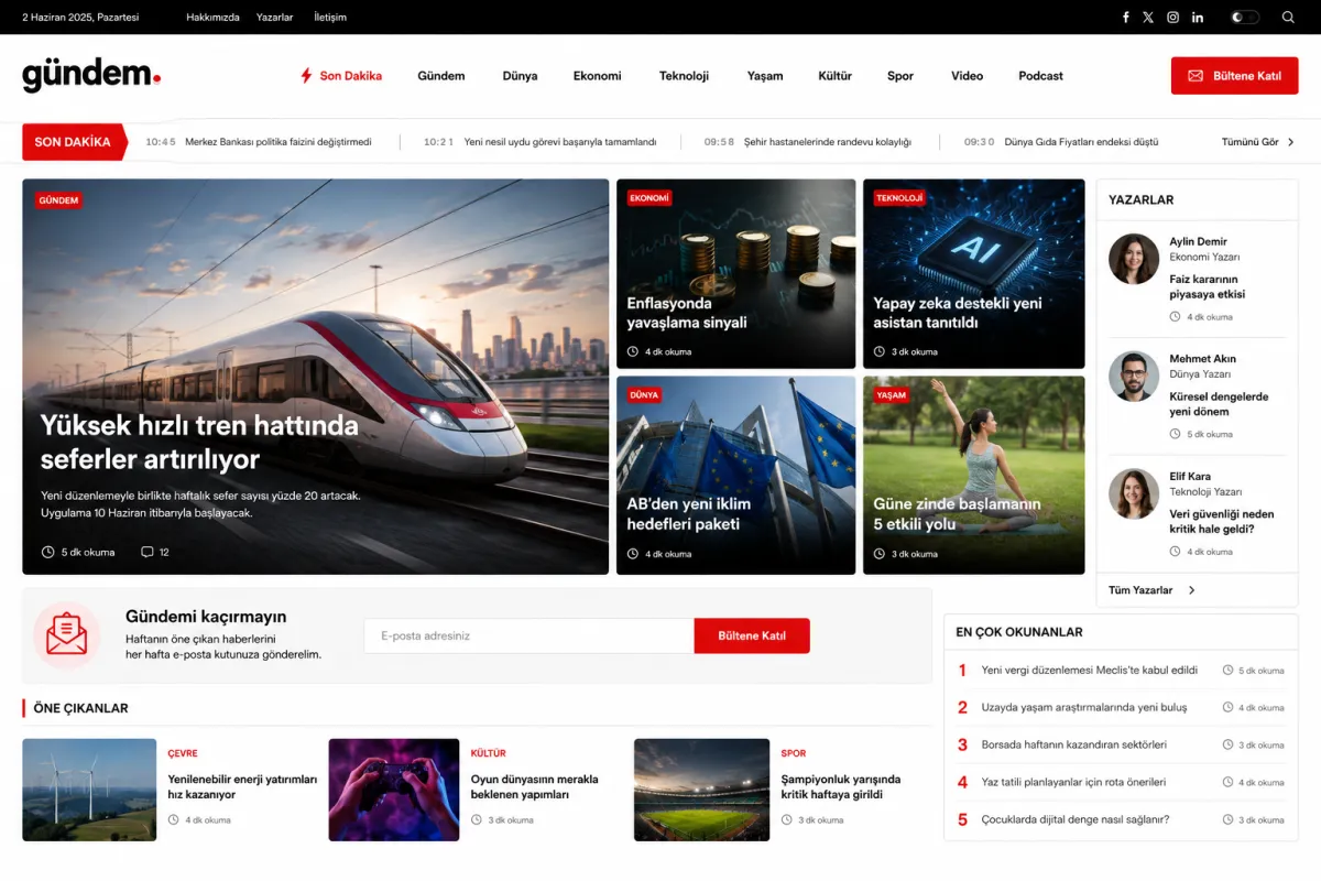 Blog & Haber Sitesi arayüz önizlemesi